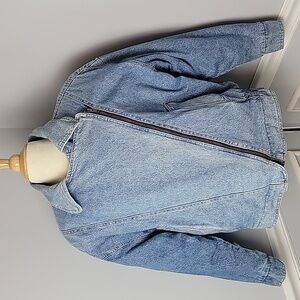 ANDY JOHNS 80s Retro Light Wash Asymmetric Zip Heavy Bomber Biker Style Jacket M